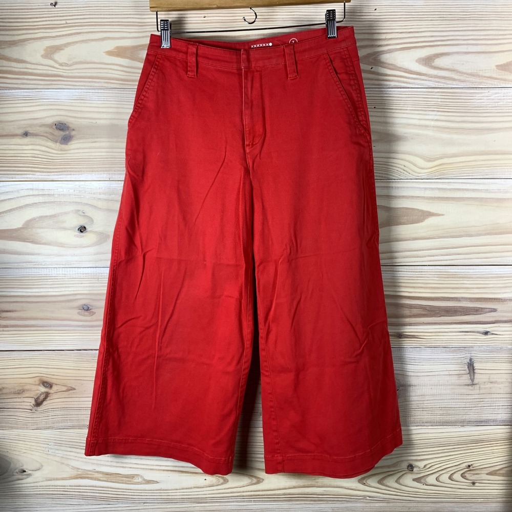 Kate Spade Saturday Pants Womens 2 Red Wide Leg Cropped Let Loose Trousers Bold